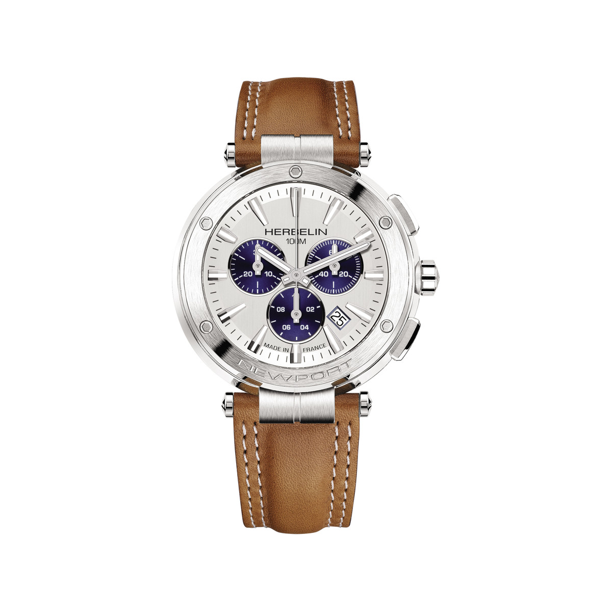 Montre MICHEL HERBELIN Newport homme chronographe, bracelet cuir marron