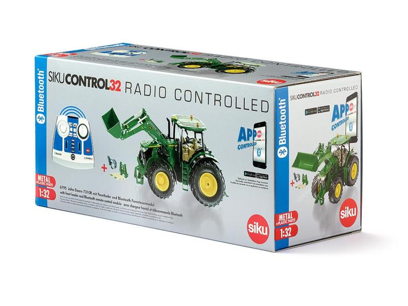 Siku Traktor John Deere 7310R mit Controller RTR, 1:32 Siku Control Traktor mit funktionsfähigem Frontlader und Bluetooth Fernsteuerung