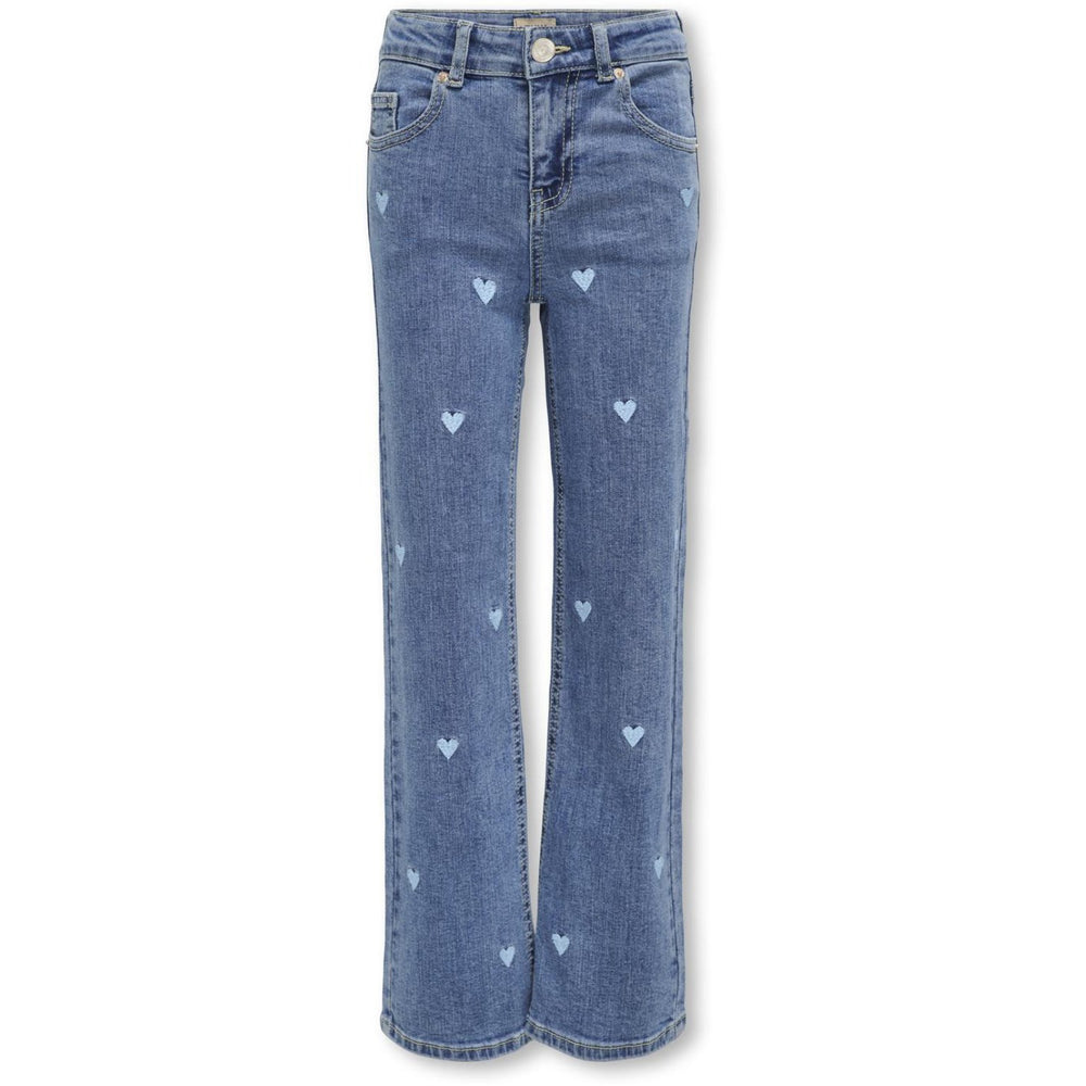 Køb kids ONLY Light Medium Blue Denim Embroidered Blue Hearts Juicy Wide Leg Heart Denim Jeans