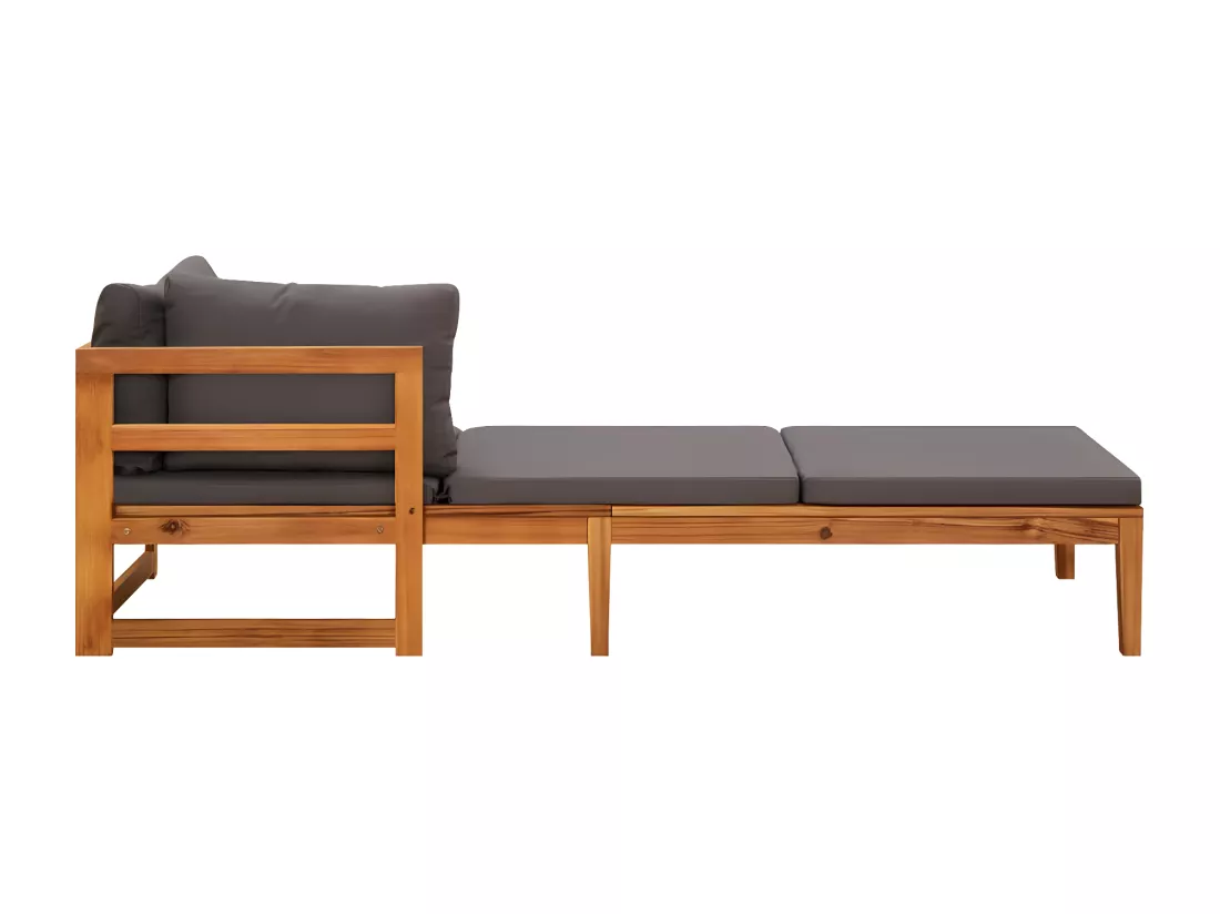Chaises longues avec coussins gris foncé 2 pièces Acacia solide