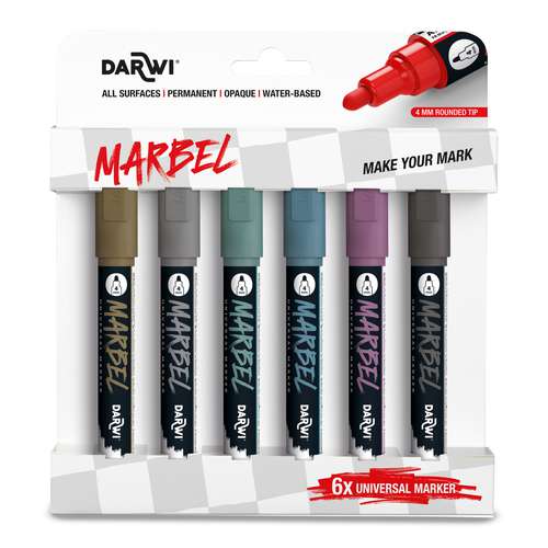 DARWI® Marbel Universalmarker 6er-Sets, 4 mm Rundspitze