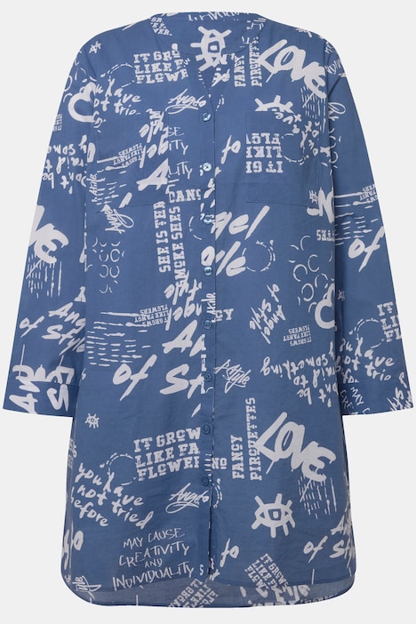 Longbluse, A-Line, Graffitti-Muster, Tunika-Ausschnitt, Langarm
