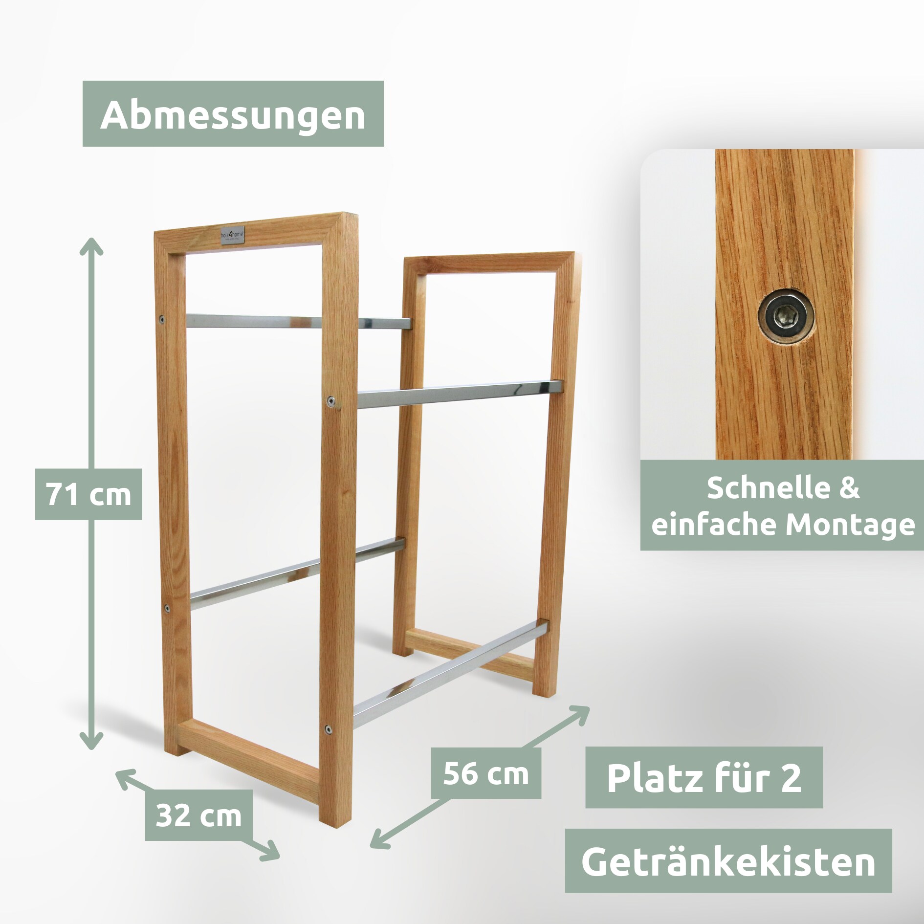 holz4home® Getränkekistenregal aus Holz inkl. Ablage I Silber | 2 Kisten