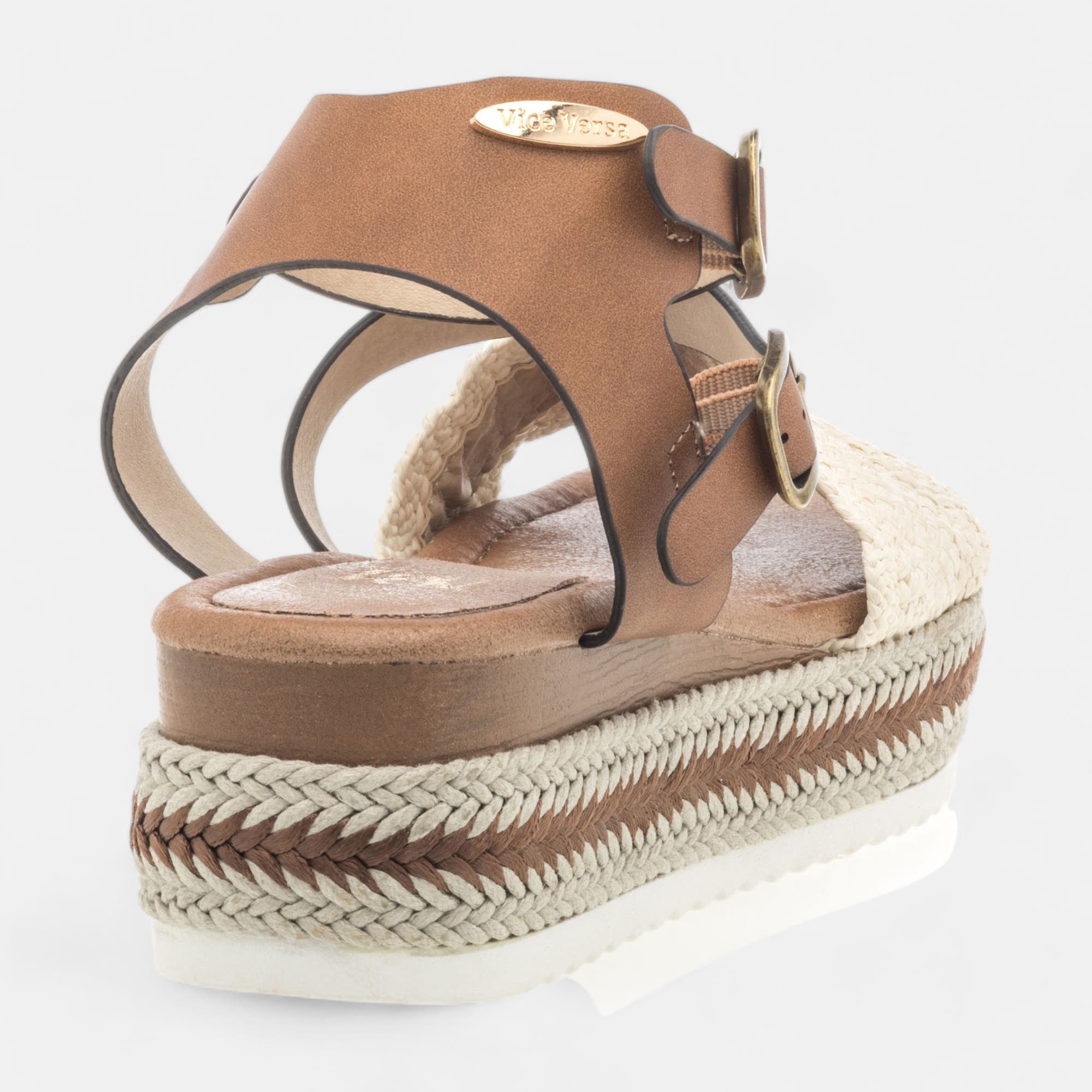 Sandales à talon compensé Femme cognac