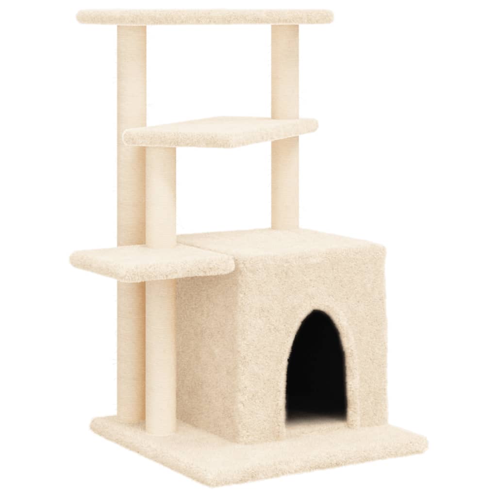 Arranhador para gatos vidaXL com postes de sisal, cor creme, 83,5 cm
