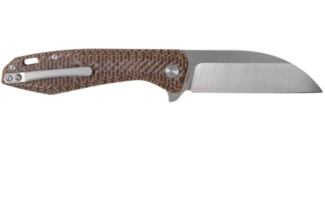 QSP Knife Pelican QS118-A2 Satin, Textured Brown Micarta zakmes