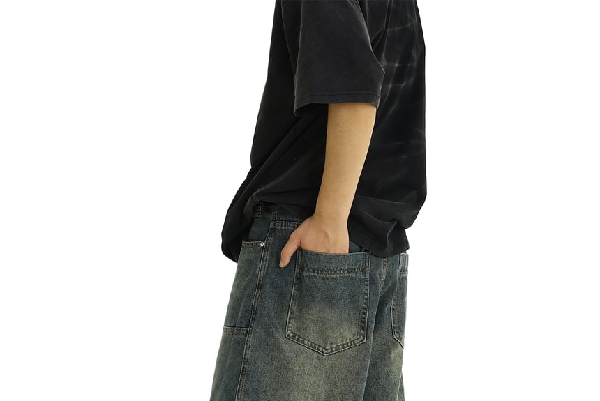 Meiksip - Mid Rise Washed Capri Wide Leg Jeans