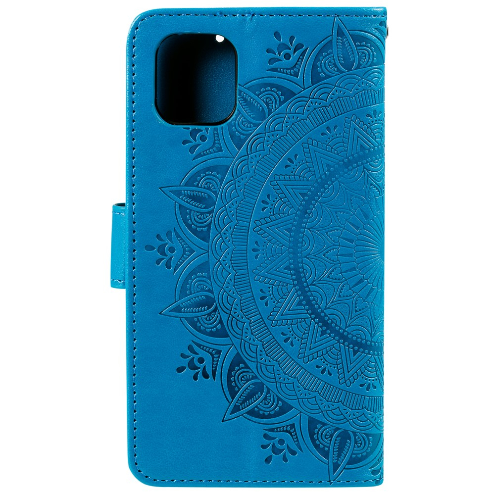 iPhone 13 Pro Leder Tasche Wallet - Mandala Flowers Imprint - Blau