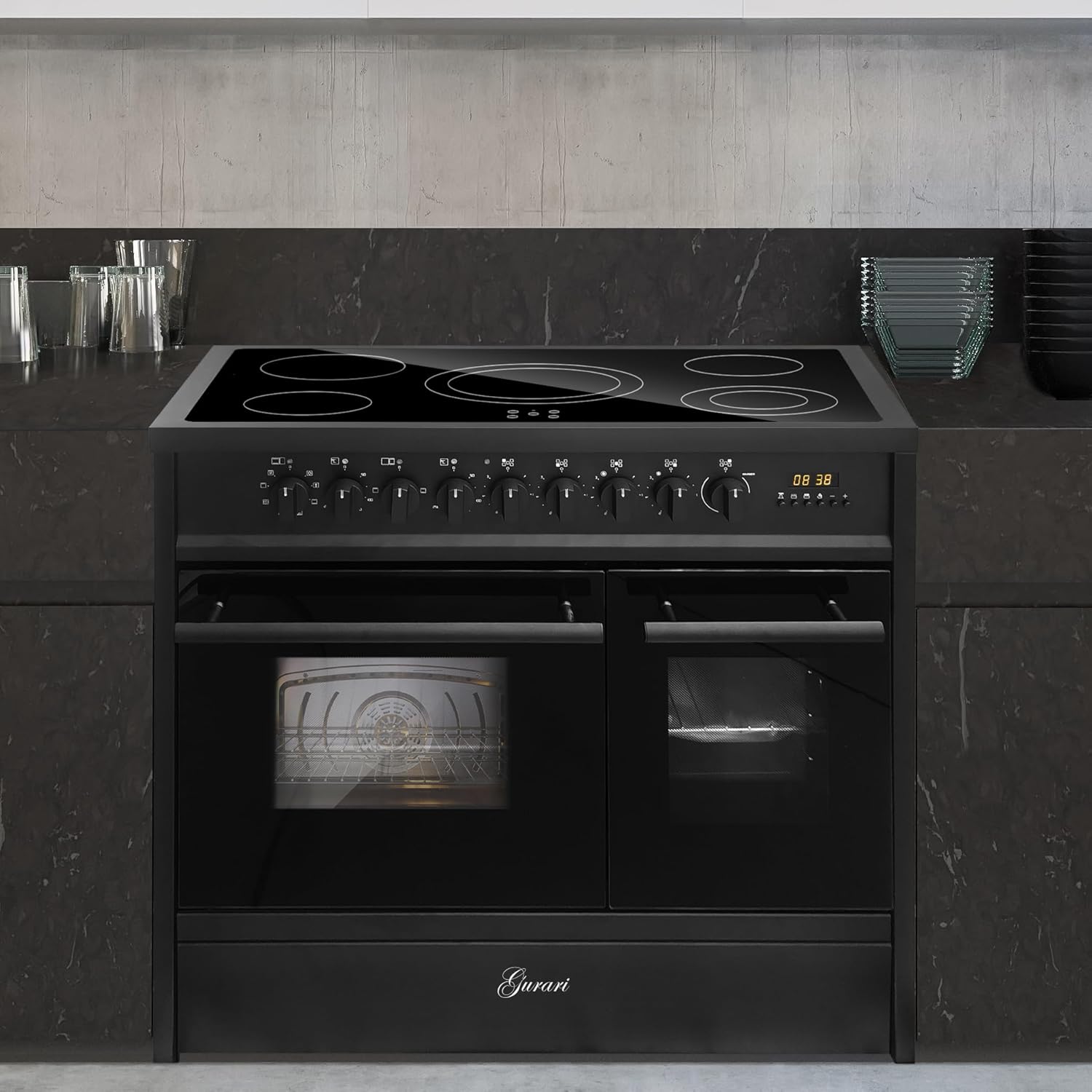 Elektro Standherd GCH E 912 DF BL Glaskeramik Herd 90 cm Schwarz Range Cooker Elektro Doppelbackofen