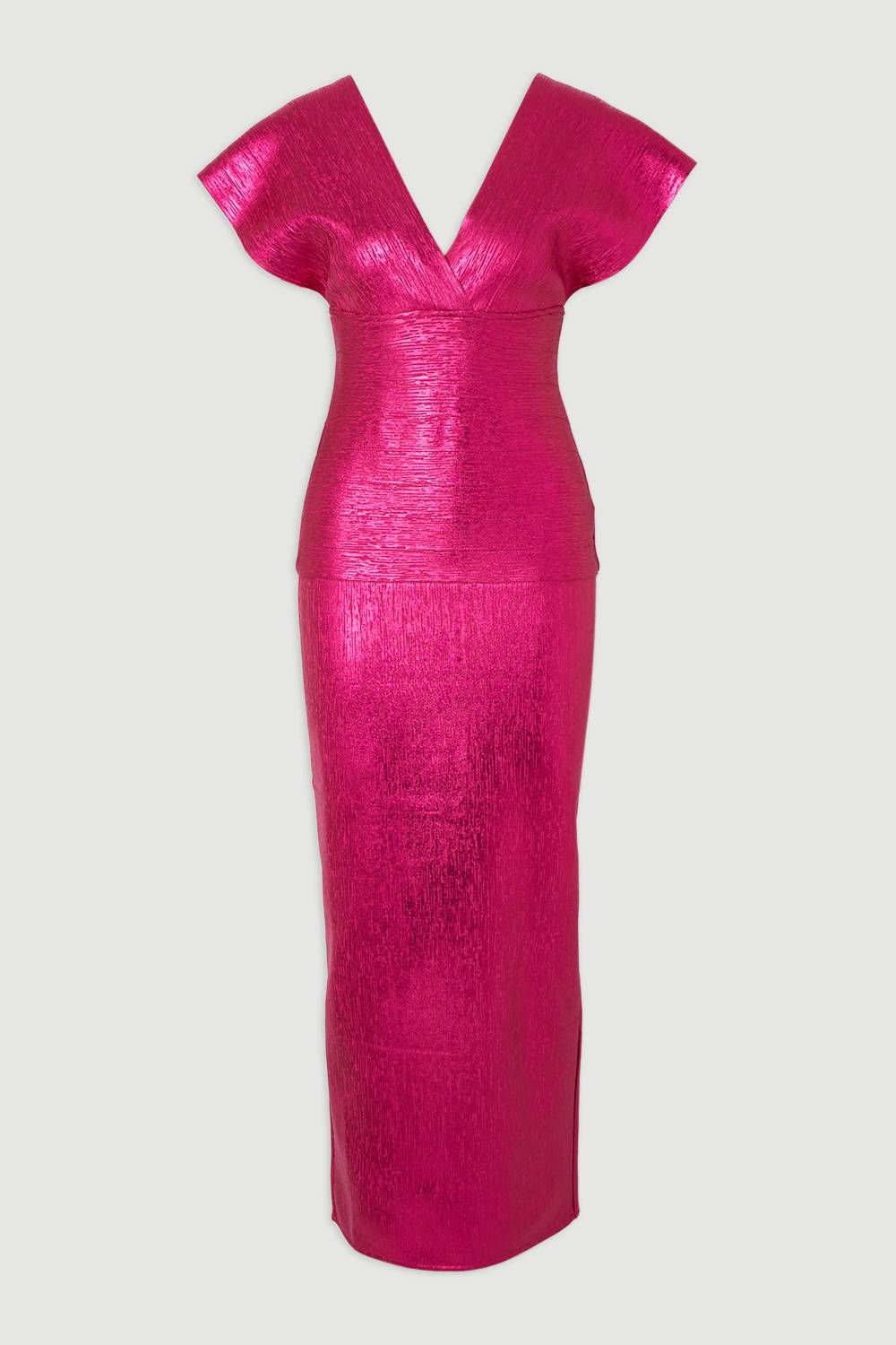 KarenMillen Robe Maxi Tricot à Manches Ange et Effet Métallique Foil Petite