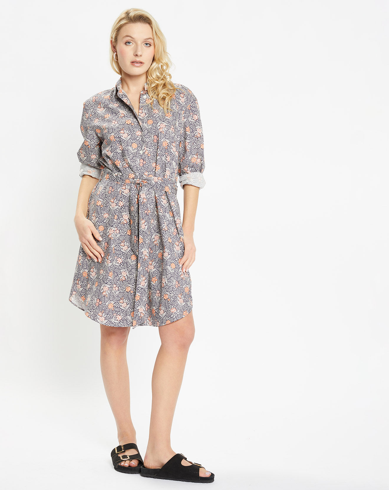 Jodhpur Robe chemise en Coton Arche liberty bleu marine/orange