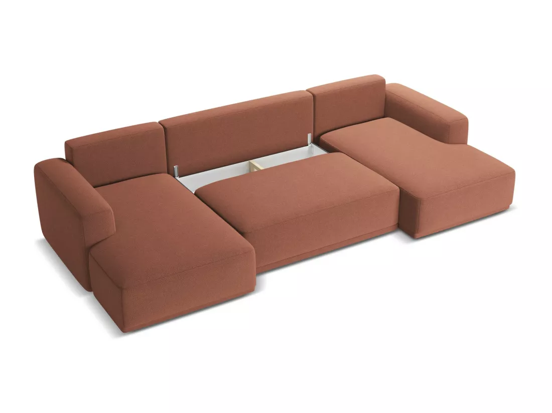 Canapé d'angle panoramique convertible en tissu chenille - rose sourd - KAILA
