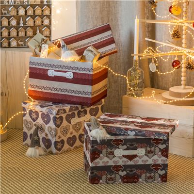 Boîtes de rangement décor chalet - set de 3