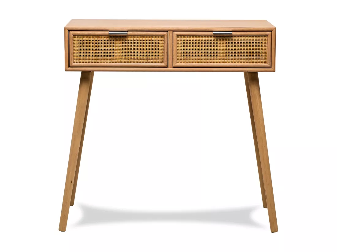 Console 2 tiroirs en bois et rotin naturel