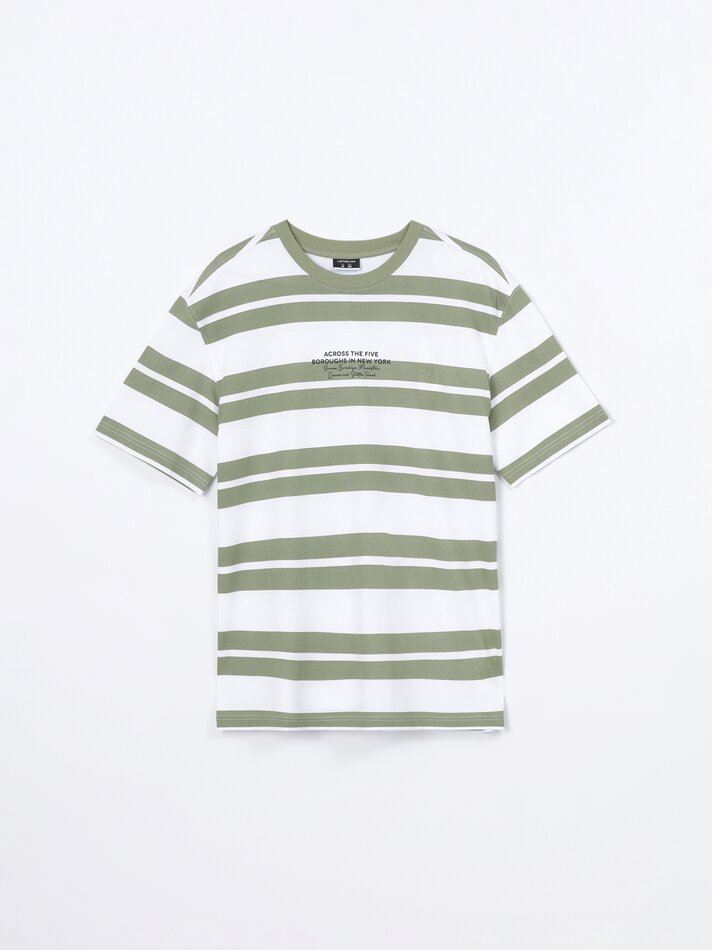 Camiseta com estampa listrada - Cáqui