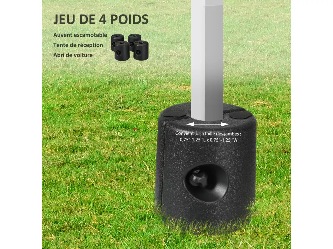Lot de 4 poids de lestage cylindrique pour tonnelle barnum tente dim. Ø 22 / Ø 24 x 25H cm HDPE noir