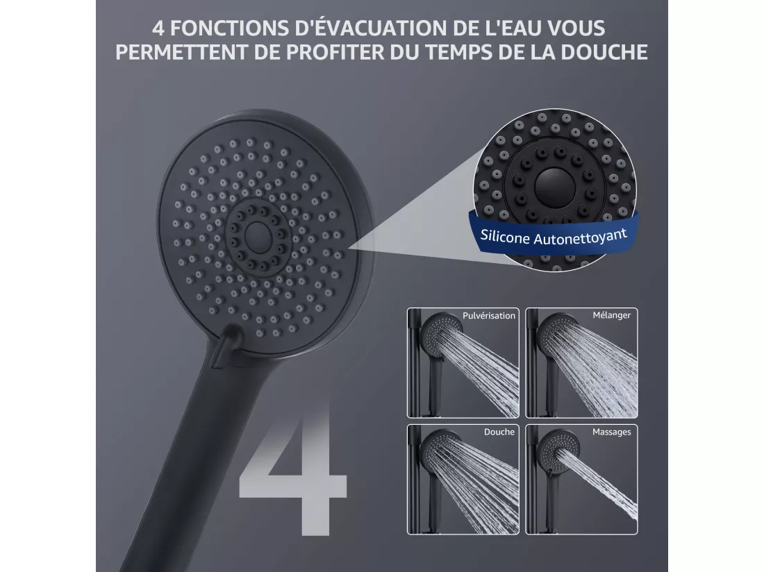Colonne de Douche sans Robinetterie Réglable Colonne Douche pour Baignoire Ensemble Douche Murale Douchette Douche Pommeau de Douche, Noir