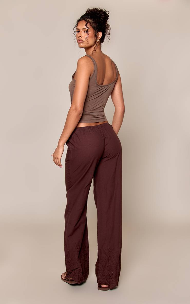 Dark Chocolate Pantalon Droit À Cordon De Serrage Avec Détail Broderie