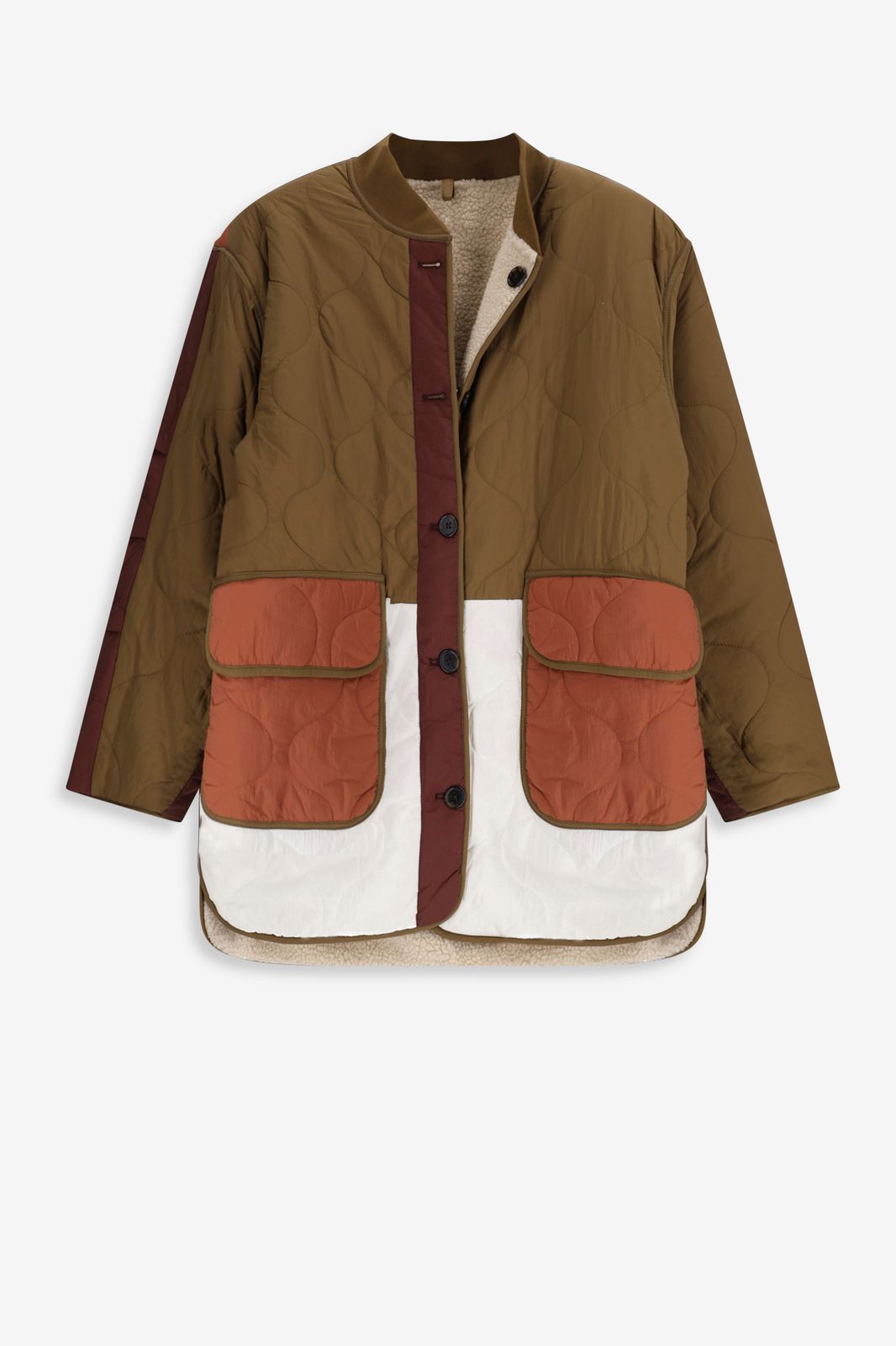 Lange colourblock quilted jas