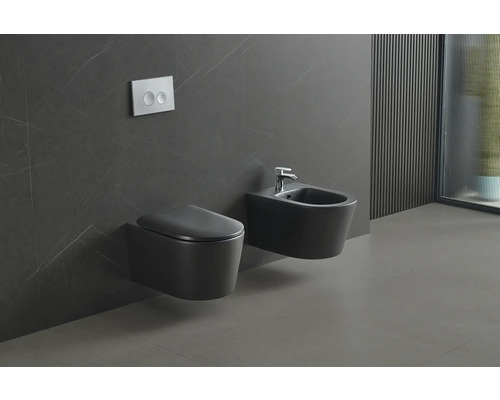 Jungborn wandclosetset ONE 53, randloos, matzwart, met toiletzitting met Turbo-Flush-technologie