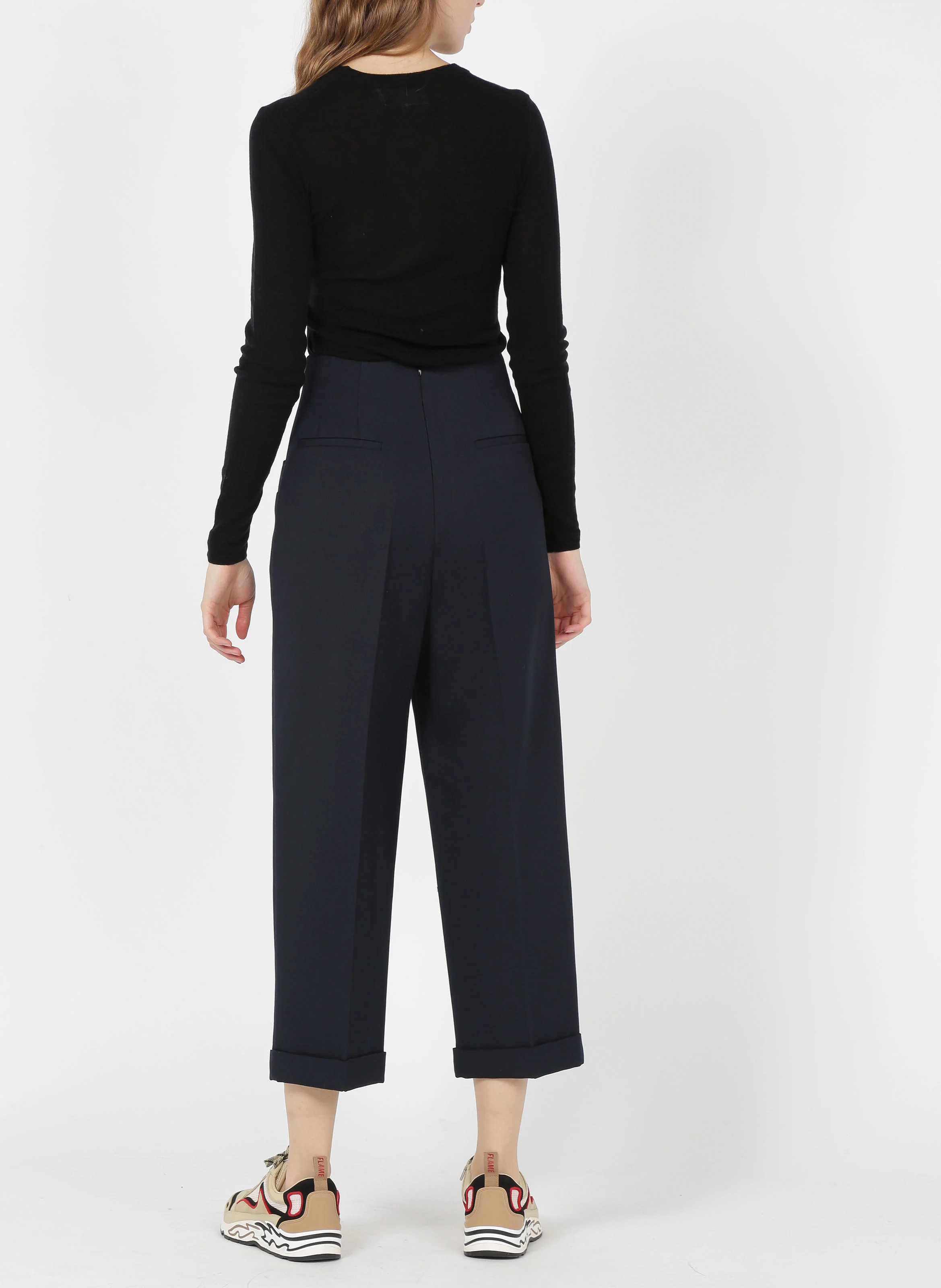 Pantalon large en laine mélangée | Bleu