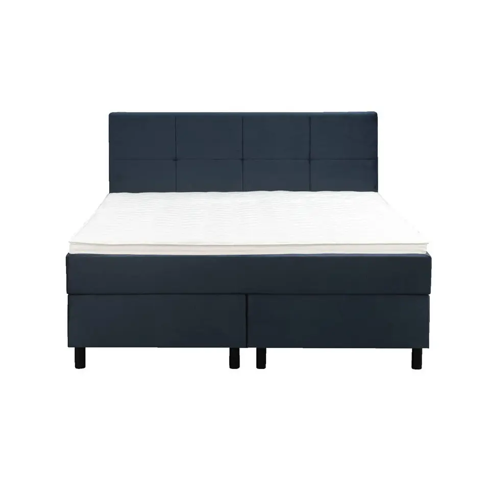 Boxspring Liv geblokt - blauw - 140x200 cm - ronde poot
