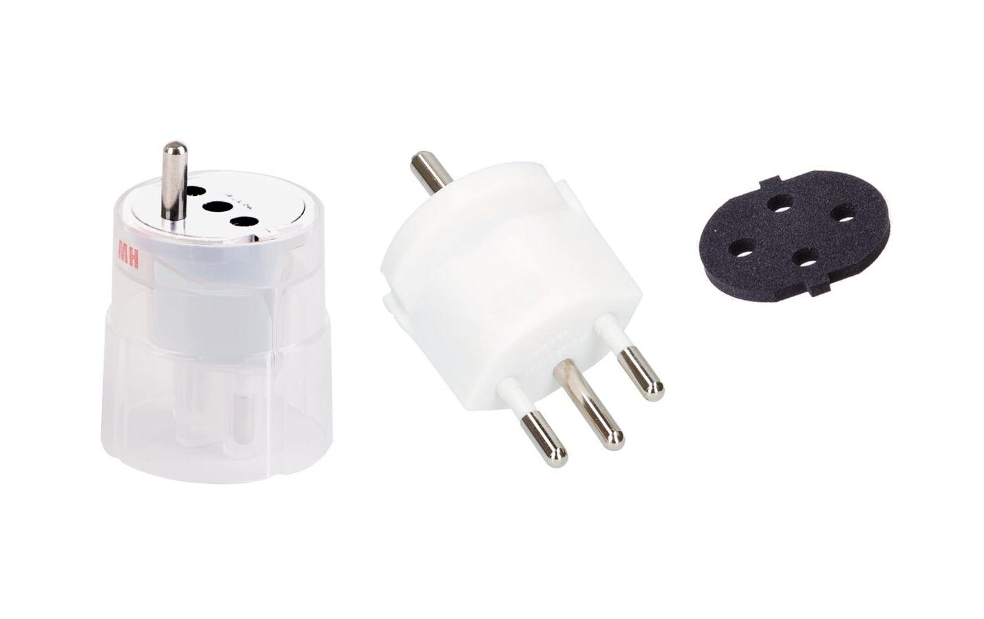 Fixadapter SchuKo Konturenstecker – T12 IP44 mit MoosgummiDeutsch (Schuko CEE7) auf Schweiz (T12) 3 Pol