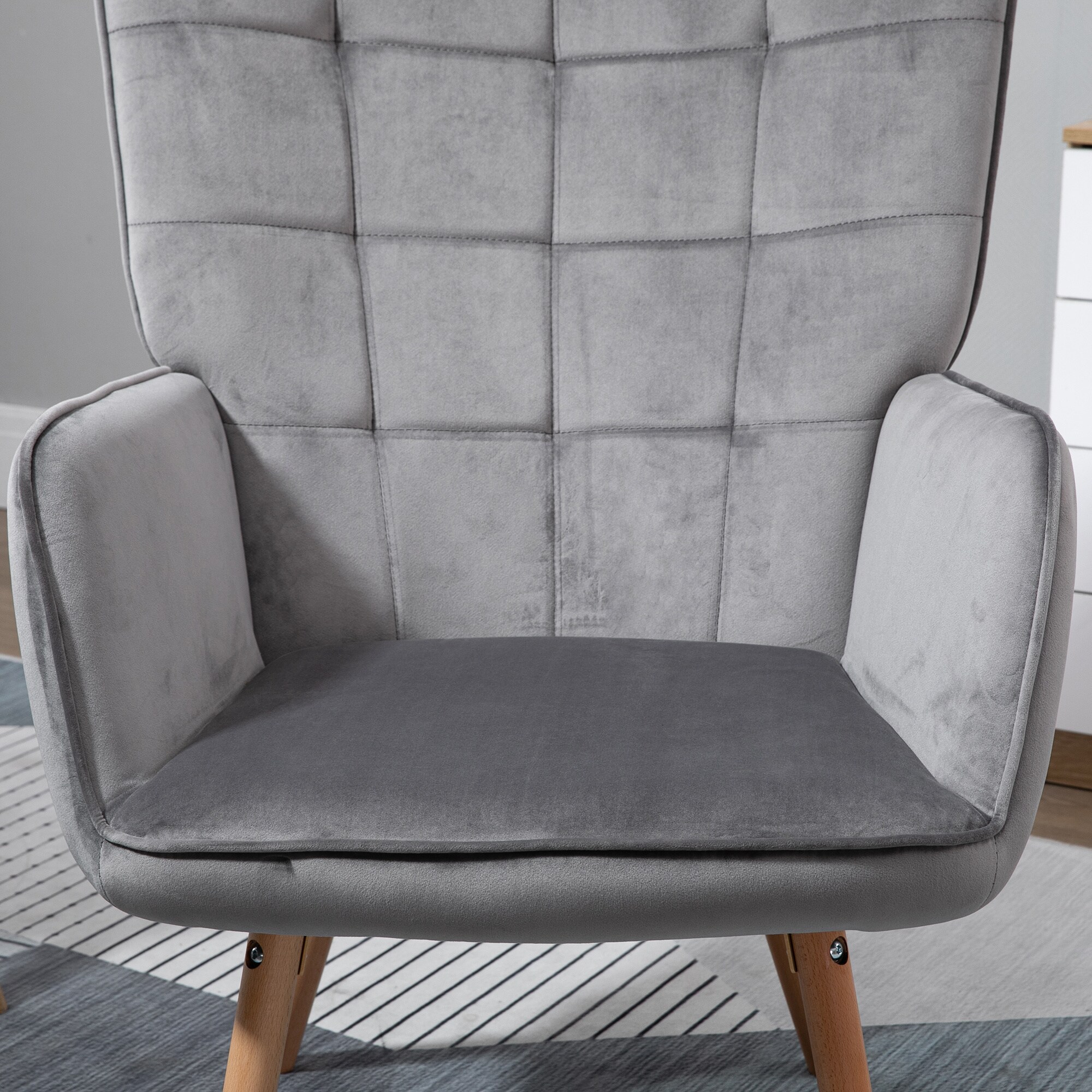 HOMCOM Wohnzimmerstuhl mit Rückenlehne grau, natur 71B x 68T x 101H cm