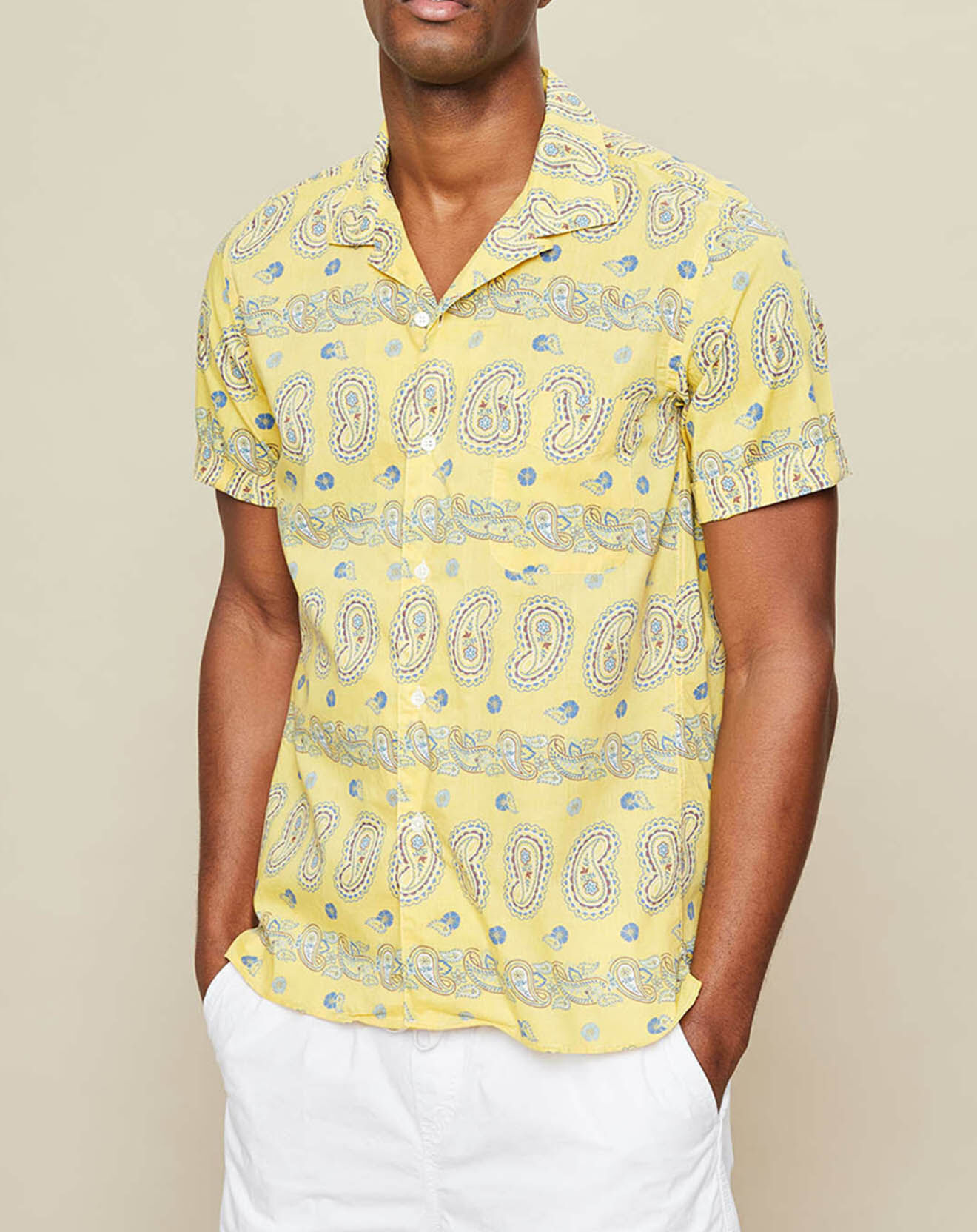Hartford Chemise slim Slam motif cachemire jaune