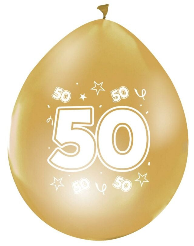 Gouden Ballonnen 50 Jaar Metallic Dubbelzijdig 30cm 8st