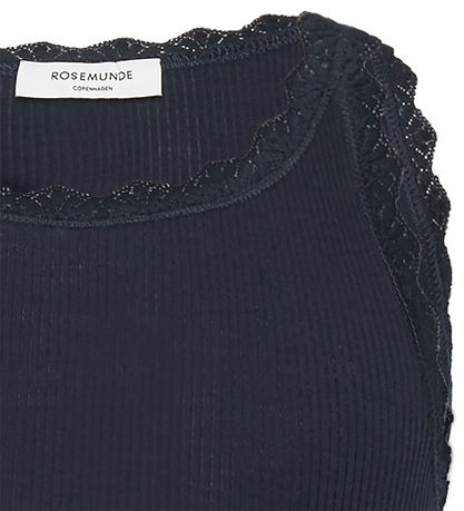 Rosemunde Top - Lang - Rib - Weiß - Navy m. Spitze