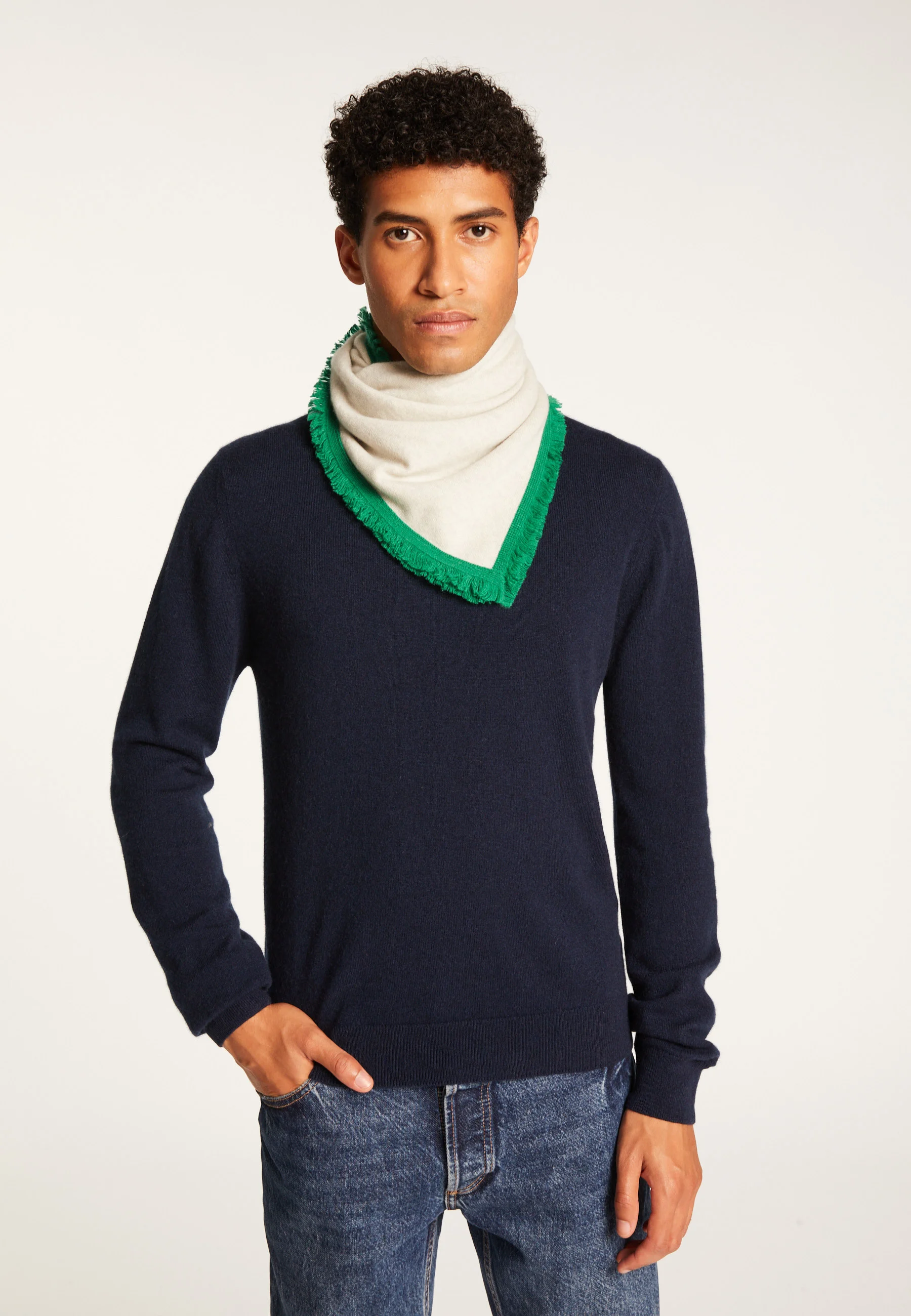 LOUISAAH24 - Foulard bicolore unisexe en cachemire | Gris