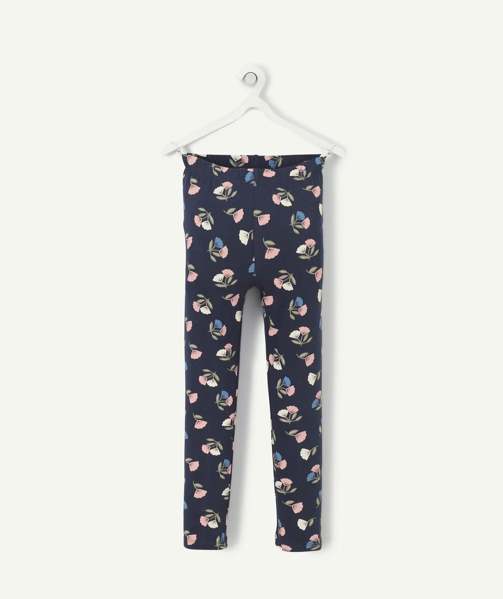 LEGGING FILLE EN COTON BIO BLEU MARINE IMPRIMÉ FLORAL