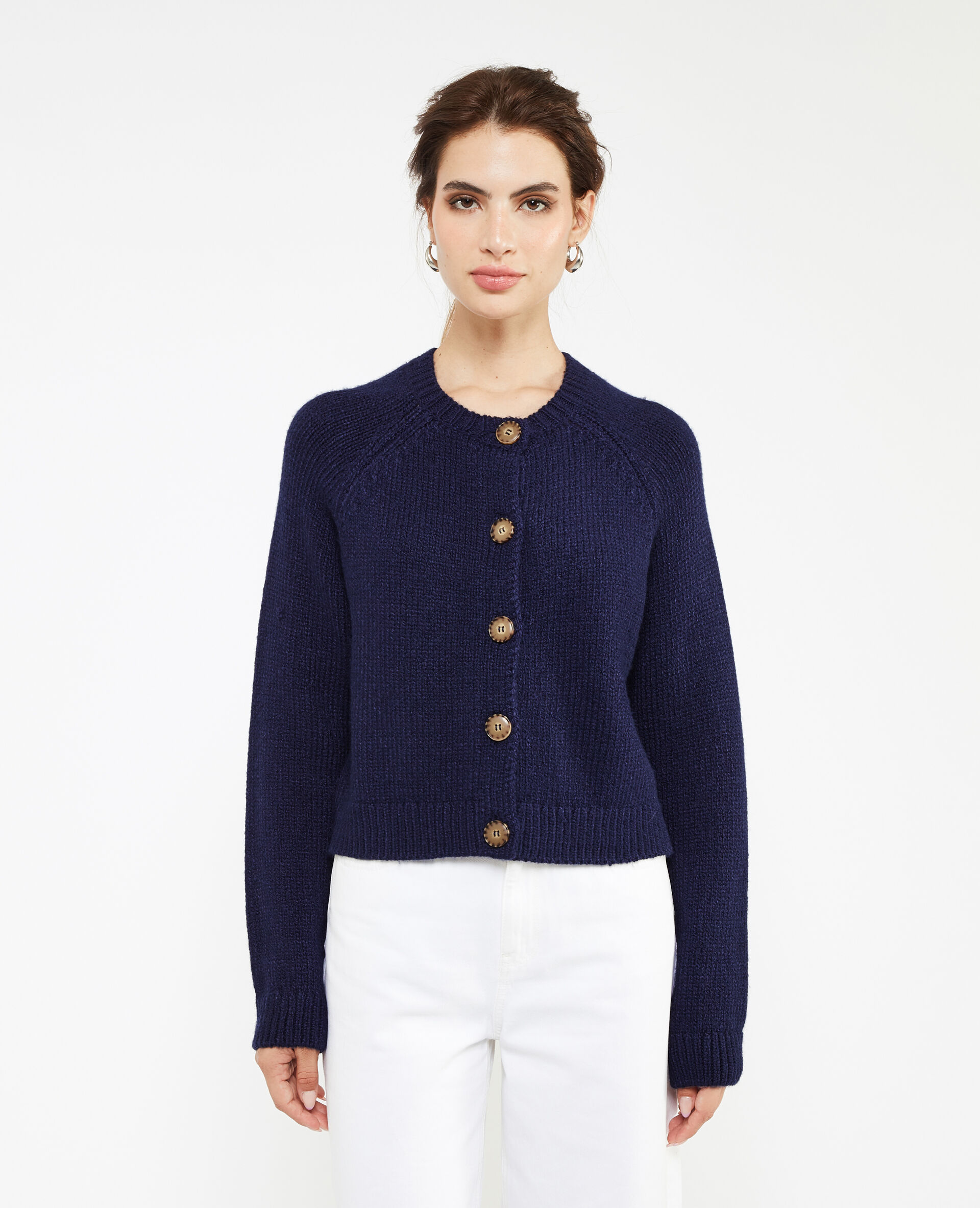 Gilet en maille avec gros boutons - Bleu marine
