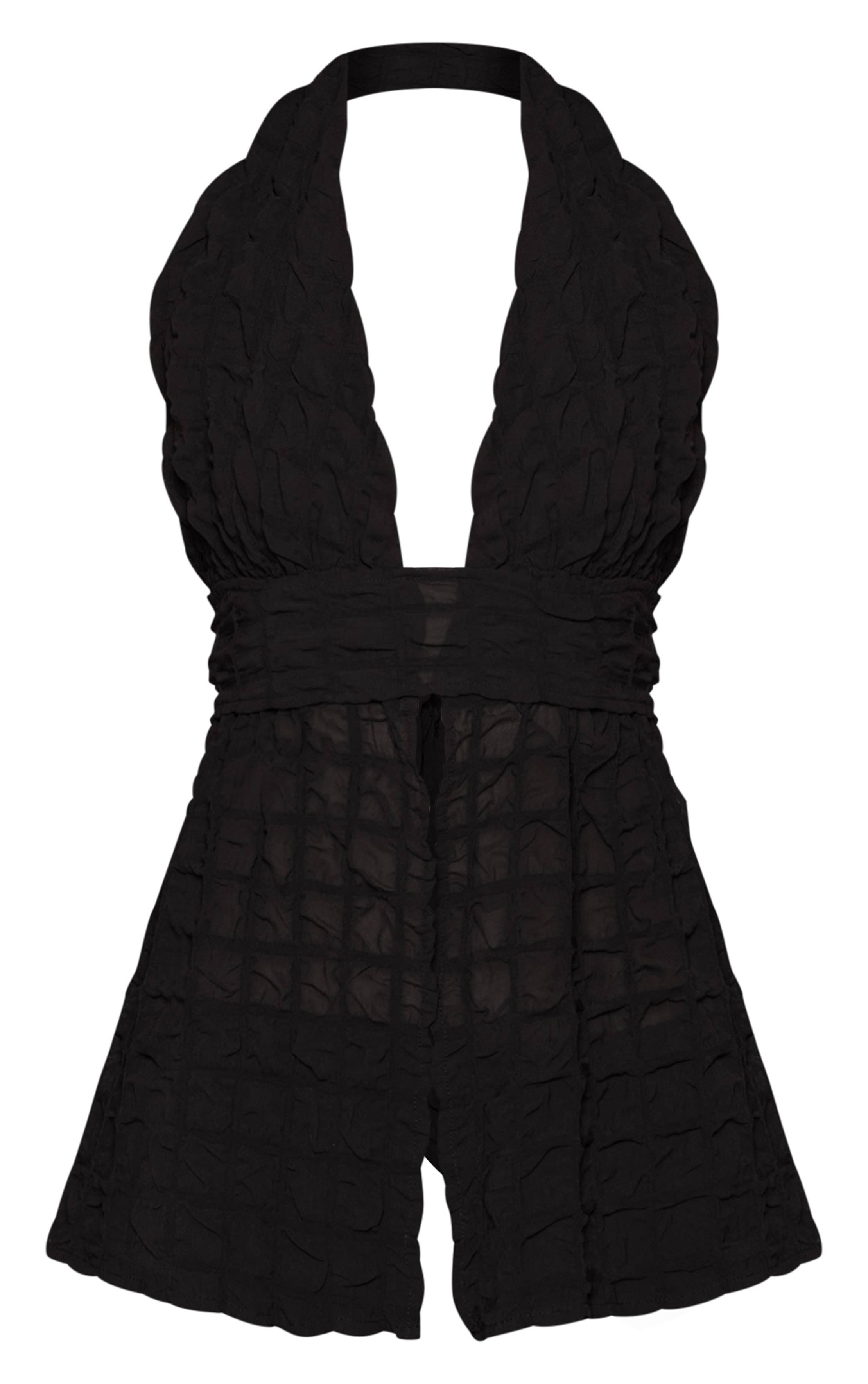 Noir Ensemble Haut Col Licou À Taille Nouée Texture Bullée