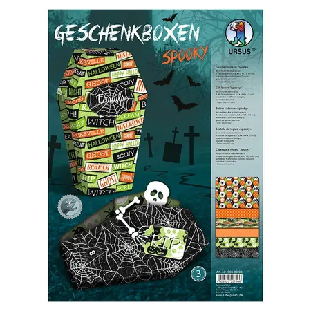 URSUS Geschenkbox Spooky 3, Material für 6 Geschenkboxen, je ca. 8,5 x 14,8 x 3,5 cm
