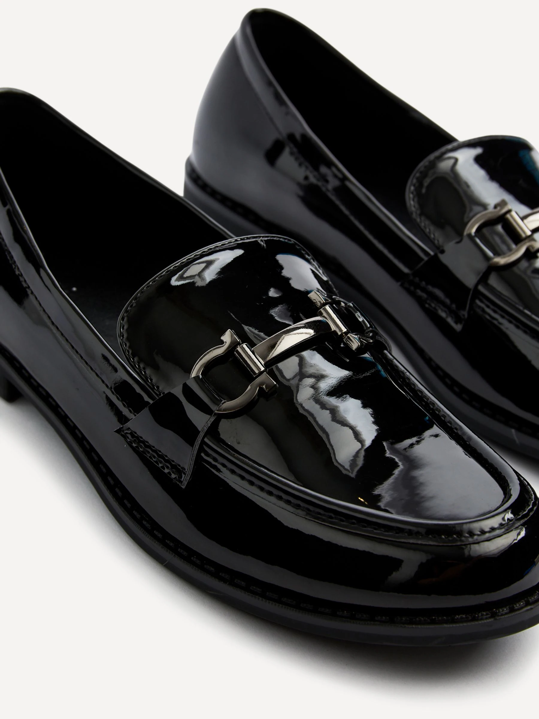 Linzi Belle Patent Slip-Ons Leather Loafers With Gold Trim
