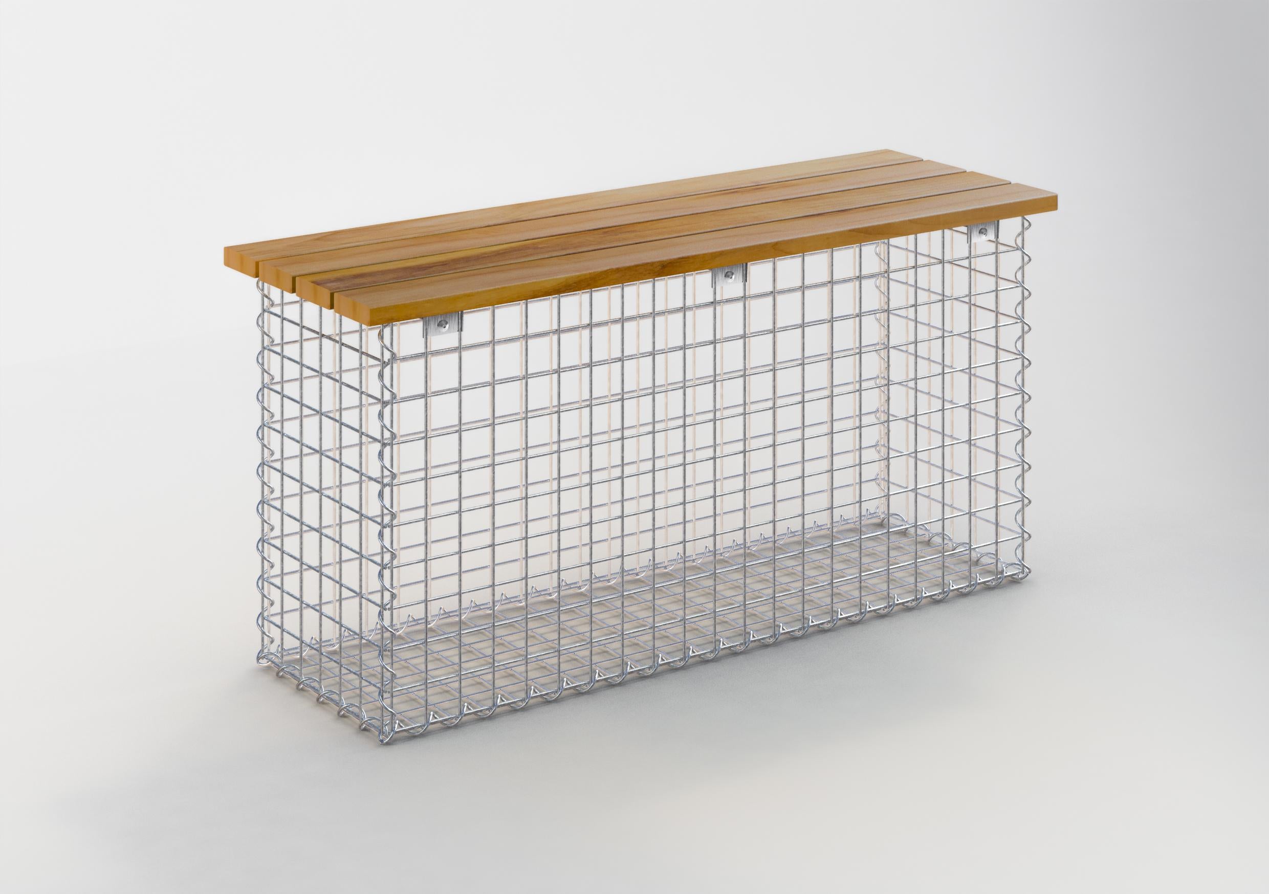 Gabiona Gartenbank Spiralgabione 105 x 50 x 30 cm -3 TEAK MW 5 x 5 cm