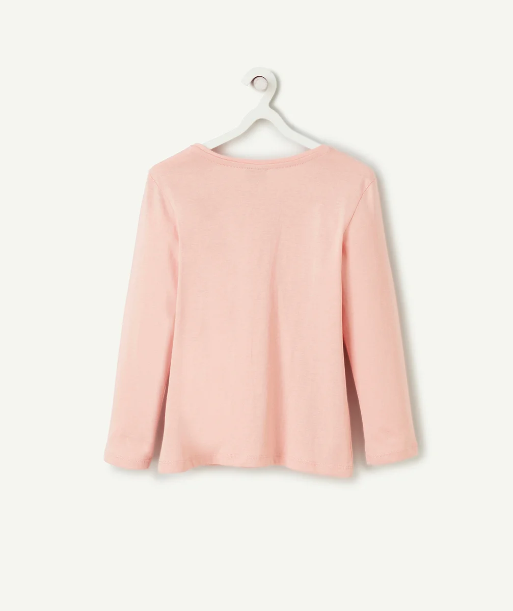T-SHIRT MANCHES LONGUES FILLE EN COTON ROSE AVEC MESSAGE EN SEQUINS