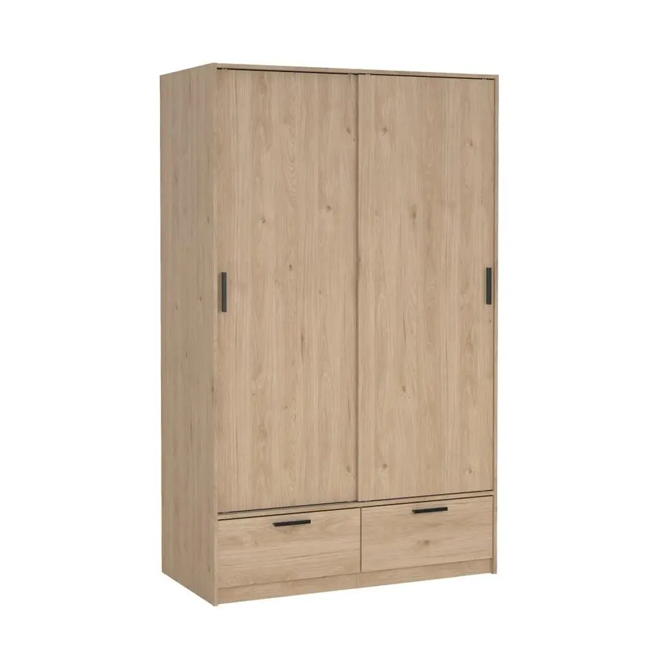 Hioshop Line kledingkast 2 deuren 2 laden okkernoot decor