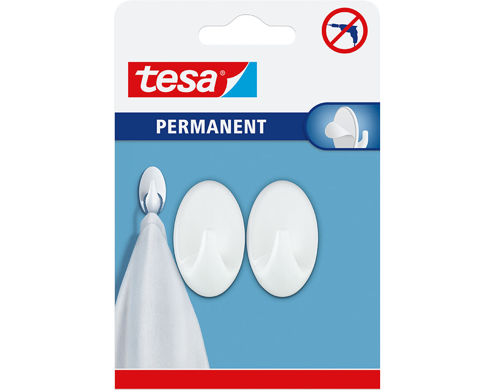 GANCHOS PERMANENTES TESA OVAIS S BRANCO PACK 2 UNIDADES