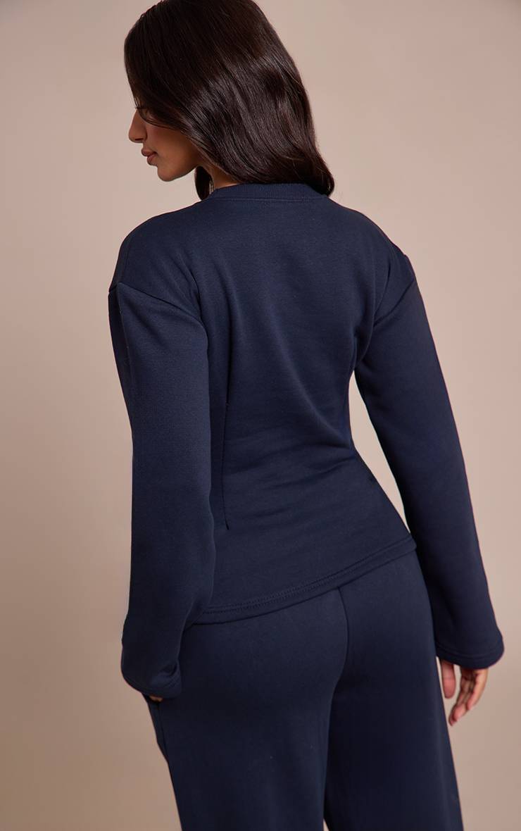 Bleu Marine Sweat-shirt Petite À Manches Longues Avec Taille Cintrée