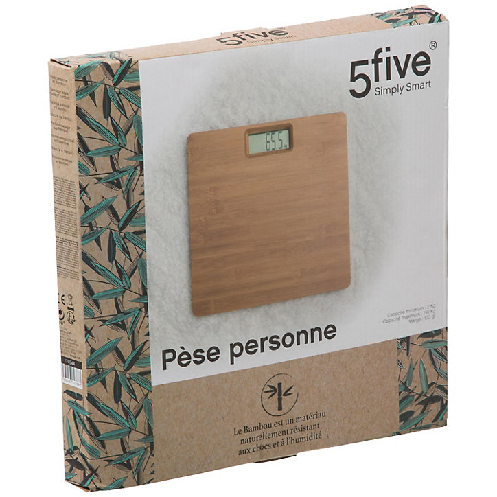 Pèse personne écran LCD en bambou coloris beige capacité maxi 150 kg