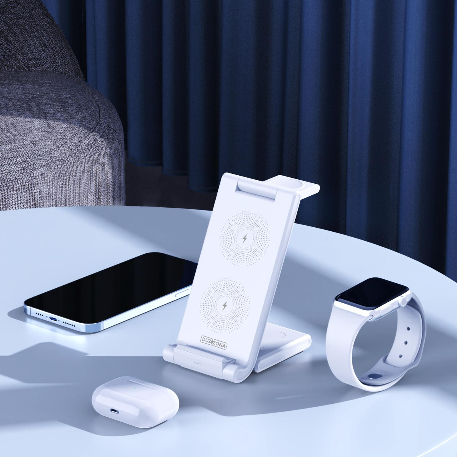 (15W) 3in1 Wireless Charger Stand Ladegerät für Apple iPhone / Apple Airpods / Apple Watch Dockingstation - Weiss