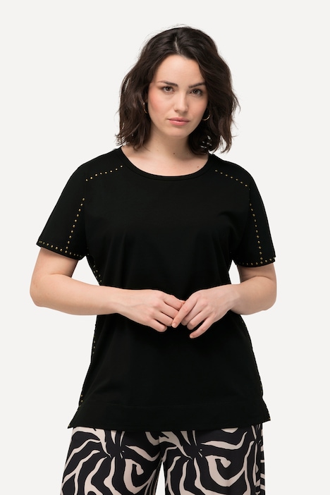 T-Shirt, Ziernieten, Oversized, Rundhals, Halbarm
