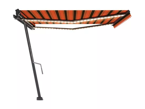 Auvent manuel rétractable avec LED 400x350 cm Orange et marron