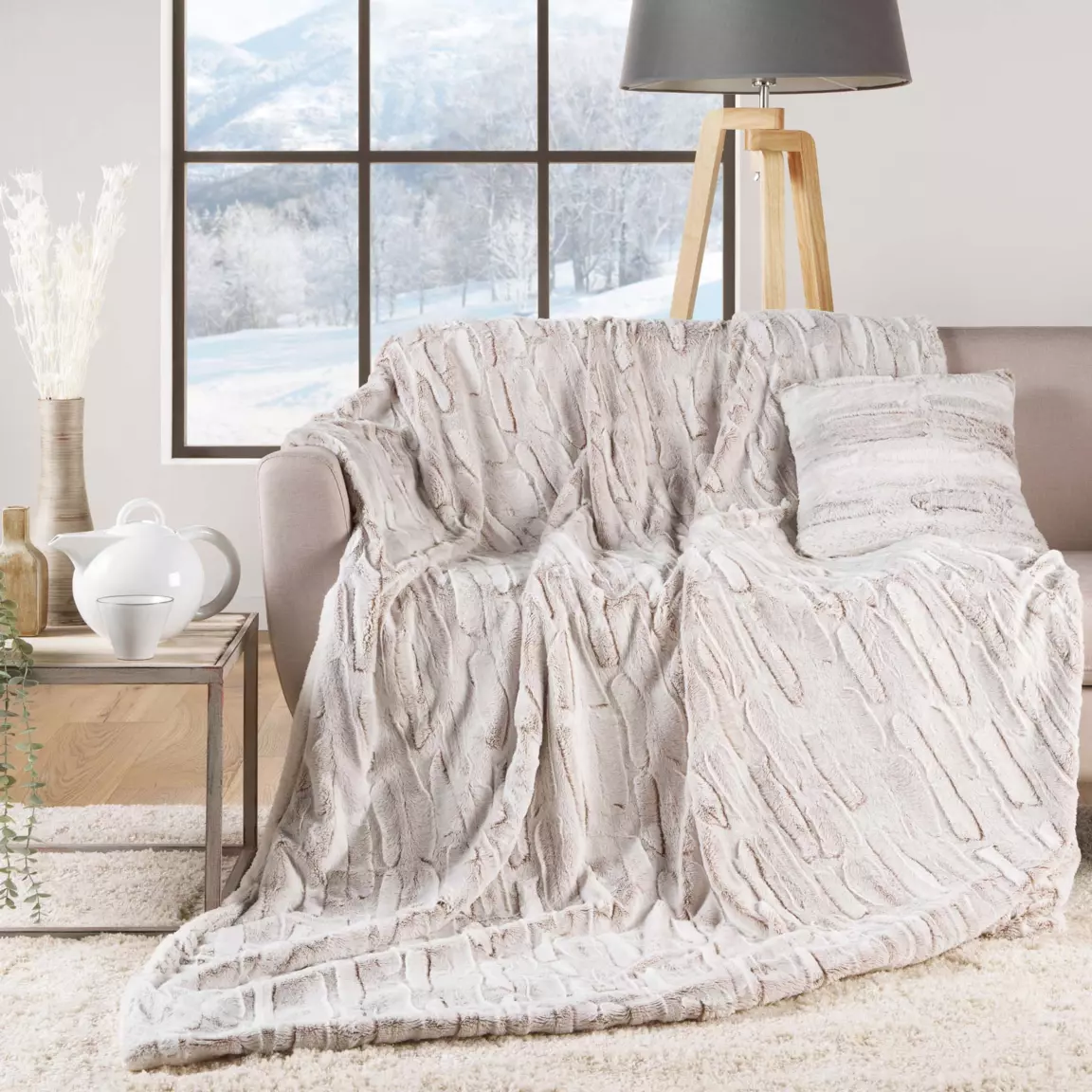 Plaid fausse fourrure (125 x 150 cm) Lynx Beige