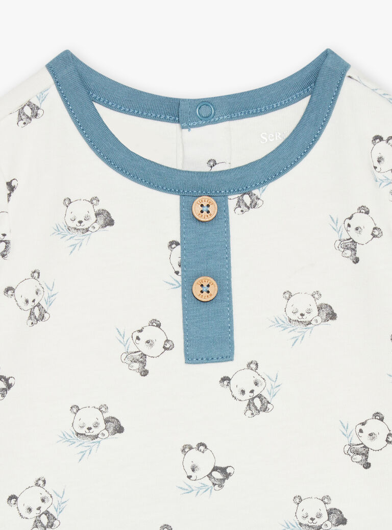 Body T-shirt écru, pantalon bleu et bandana écru et bleu grisé