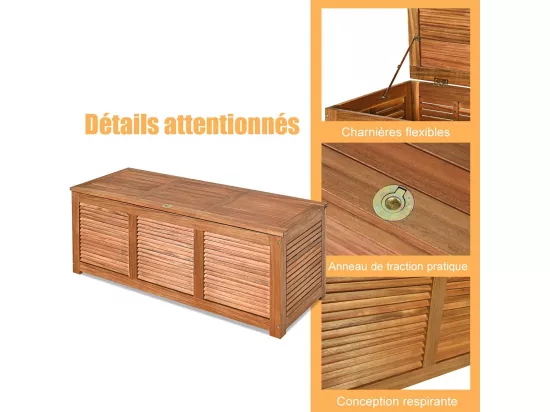 Coffre de Jardin en Bois d’Acacia certifié FSC 178L 120,5 x 44,5 x 44,5 cm Charge Max 150KG