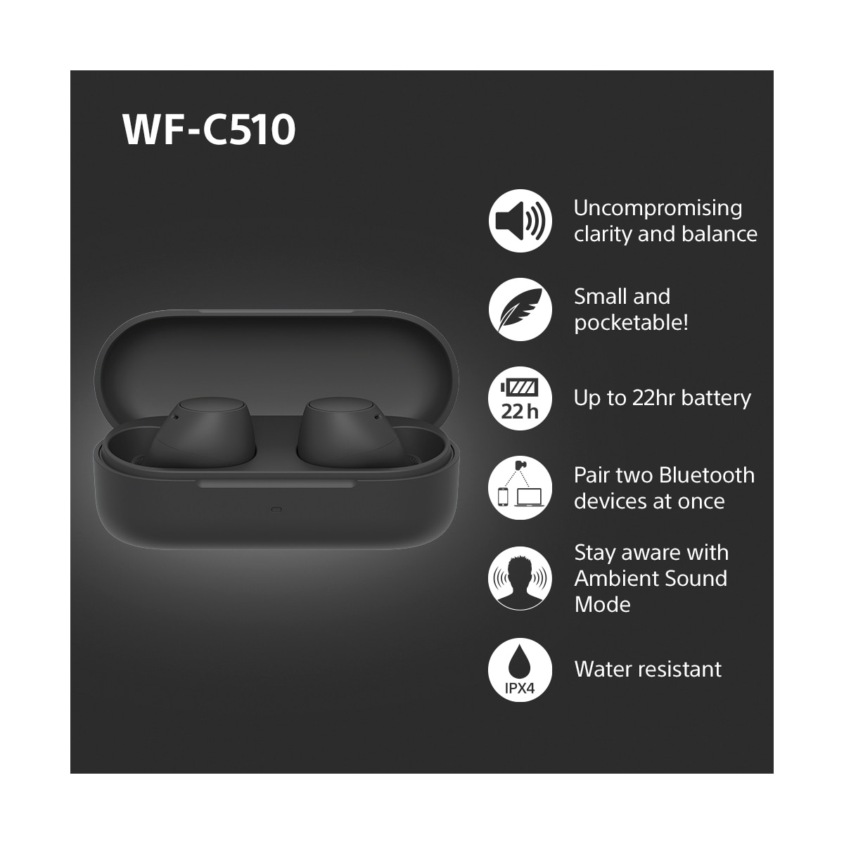 Sony WF-C510 helt trådløse in-ear hodetelefoner (sort)